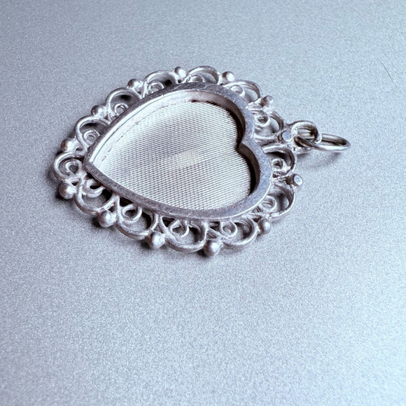 Sterling Silver 925 Large Heart Tag Lace Filigree Framed Charm Pendant - Picture 3 of 5